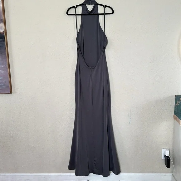 House Of CB Juliette Shadow‎ Halter Gown gray Maxi gown NWOT size Large